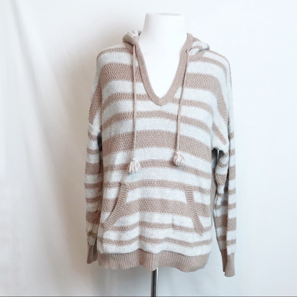 Madewell Striped Tan Hoodie Sweater Size Medium